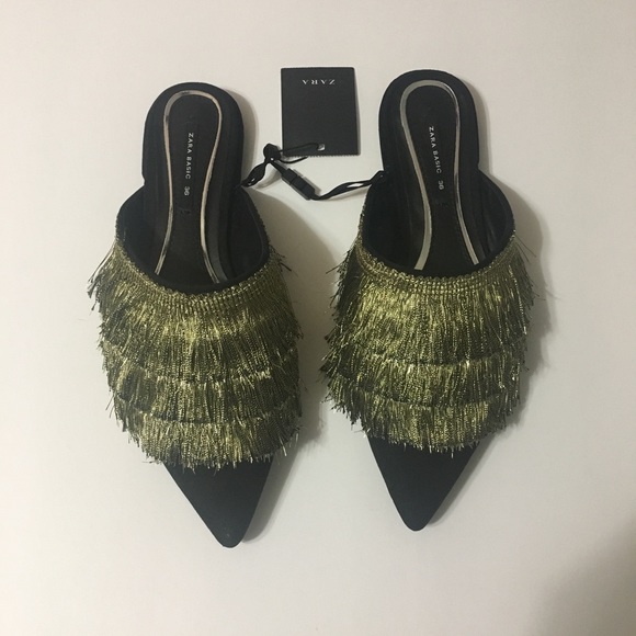 Zara Shoes - Zara Mules with Gold Fringe